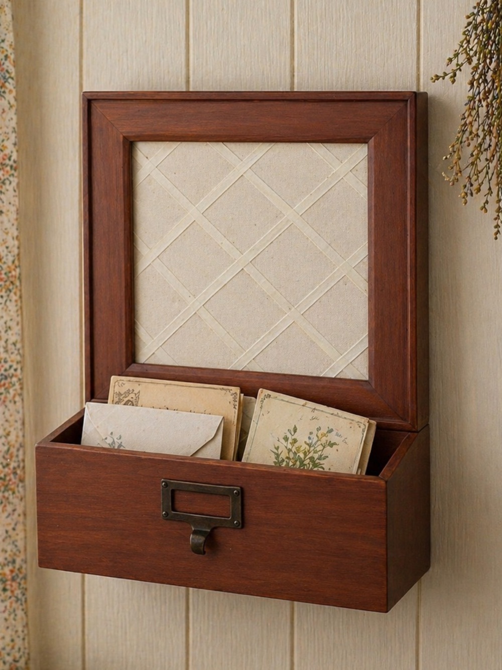 Pottery Barn Wall Mail Organizer Wooden Box Cottagecore Entryway Storage Decor